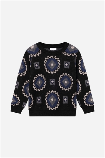 Les Deux Aro Paisley Roundneck - Black/Blueprint